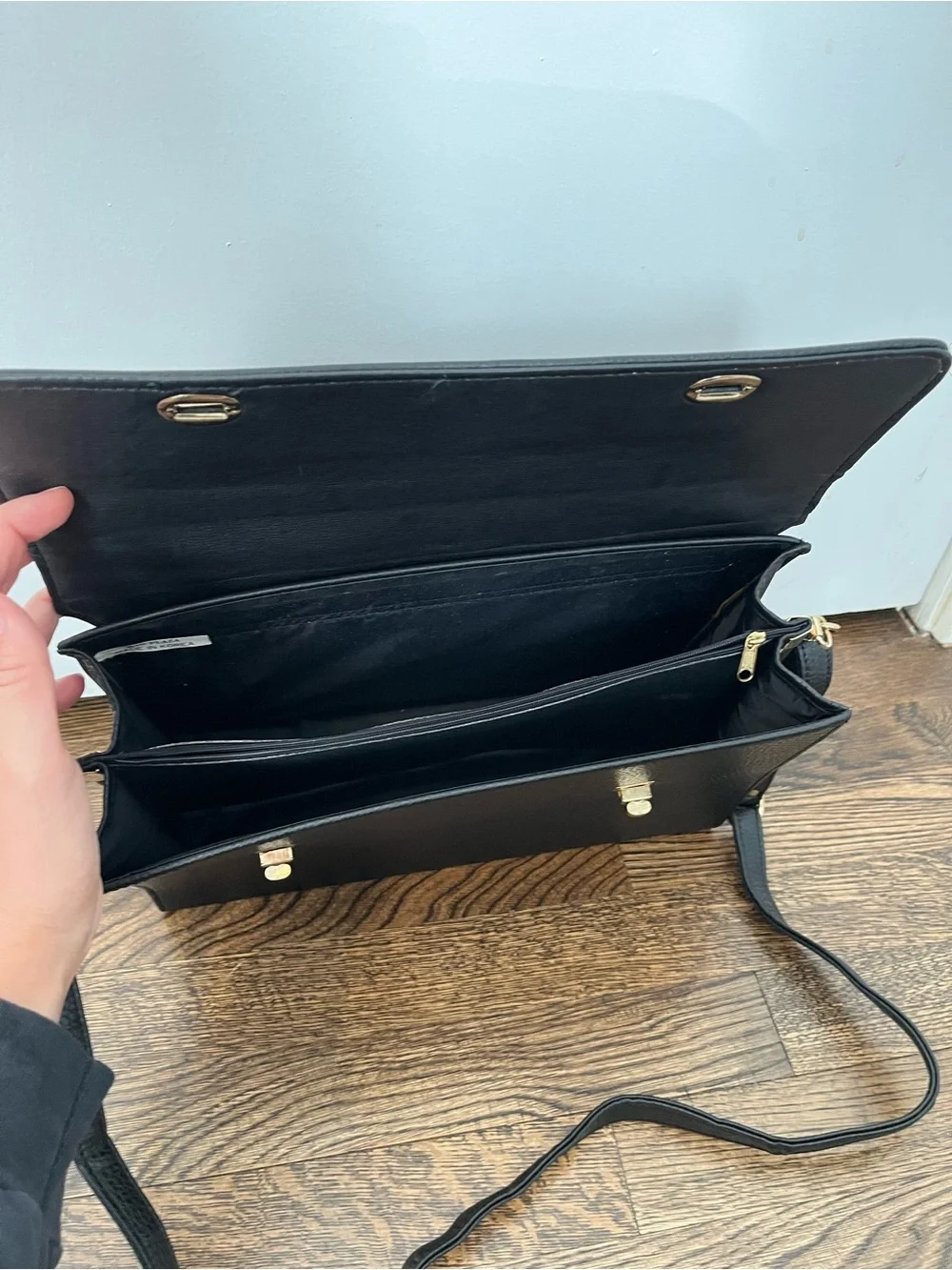 Vintage Black Pebbled Leather Satchel with Gold Hardware briefcase office